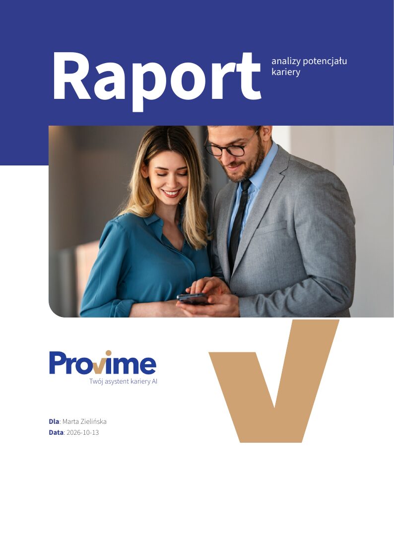 Strona przykładowego raportu Provime: Okładka raportu